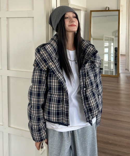 セール】チェック柄エコダウンジャケット（ダウンジャケット/コート