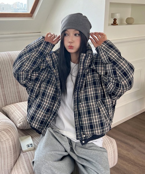 セール】チェック柄エコダウンジャケット（ダウンジャケット/コート