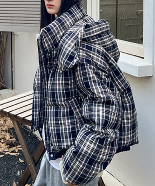 セール】チェック柄エコダウンジャケット（ダウンジャケット/コート