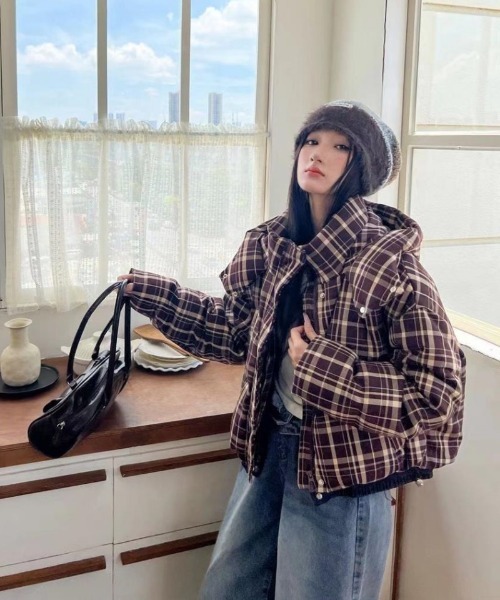 セール】チェック柄エコダウンジャケット（ダウンジャケット/コート