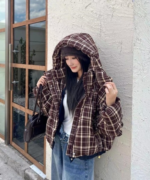 セール】チェック柄エコダウンジャケット（ダウンジャケット/コート