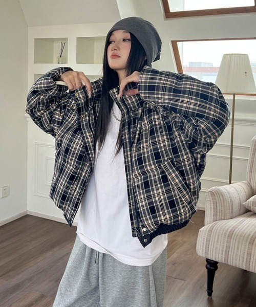 セール】チェック柄エコダウンジャケット（ダウンジャケット/コート