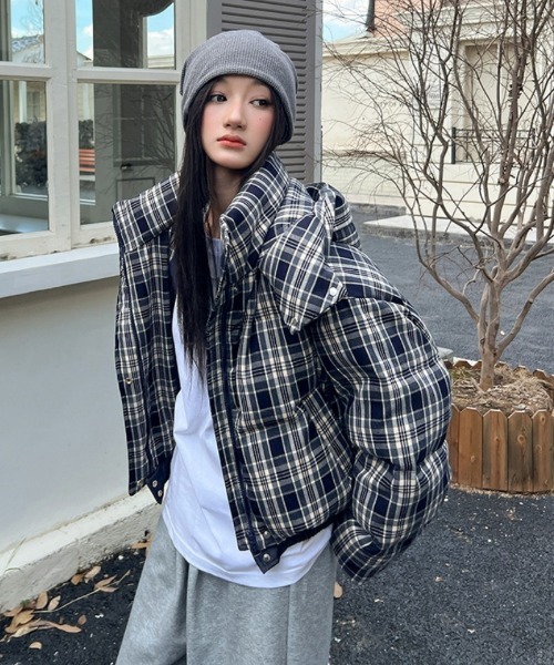 セール】チェック柄エコダウンジャケット（ダウンジャケット/コート