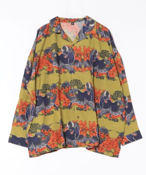 チャイハネ（チャイハネ）の「【チャイハネ】ボーダカ開襟長袖MEN'Sシャツ（シャツ/ブラウス・メンズ・ネイビー/ホワイト/カーキ・FREE）」の3枚目の写真