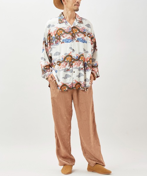 チャイハネ（チャイハネ）の「【チャイハネ】ボーダカ開襟長袖MEN'Sシャツ（シャツ/ブラウス・メンズ・ネイビー/ホワイト/カーキ・FREE）」の4枚目の写真