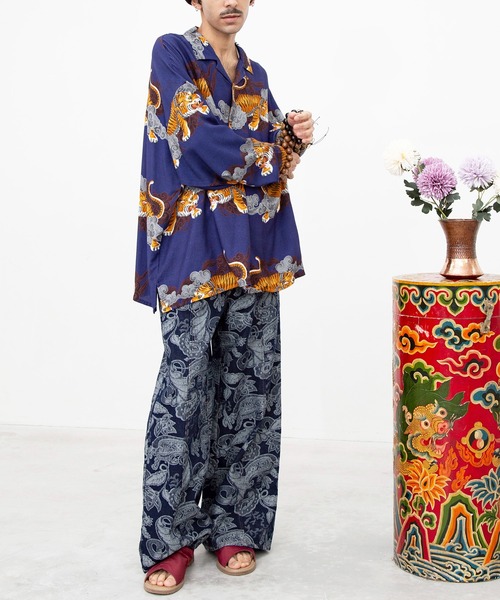 チャイハネ（チャイハネ）の「【チャイハネ】ボーダカ開襟長袖MEN'Sシャツ（シャツ/ブラウス・メンズ・ネイビー/ホワイト/カーキ・FREE）」の9枚目の写真