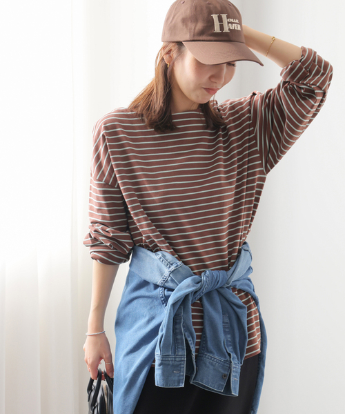 JOURNAL STANDARD relume(ジャーナルスタンダード レリューム)の「ONE DAYロゴボーダープルオーバー(Tシャツ/カットソー・レディース・ブラウン/ピンク/グリーン/グレー・FREE)」の3枚目の写真