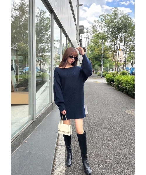 LUDICRUM（ルーディクルム）の「Off shoulder knit onepiece（ワンピース・レディース・ネイビー/アイボリー/ライラック・FREE）」の2枚目の写真