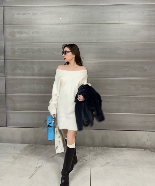 LUDICRUM（ルーディクルム）の「Off shoulder knit onepiece（ワンピース・レディース・ネイビー/アイボリー/ライラック・FREE）」の7枚目の写真