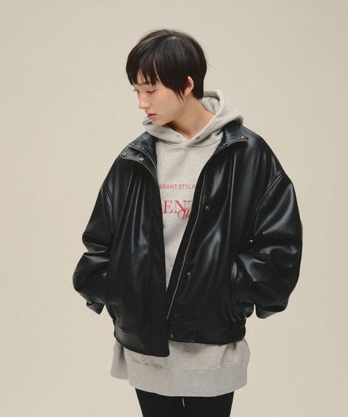 eL（エル）の「【eL】Leather Stand Blouson/636131（ブルゾン・レディース・ブラック/ブラウン・FREE）」の2枚目の写真