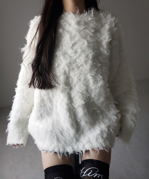 me+em select(ミームセレクト)の「【 2color 】オーバーサイズルーズシャギーニットプルオーバー/ oversize loose shaggy knit pullover(ニット/セーター・レディース・ホワイト/ブラック・FREE)」の5枚目の写真