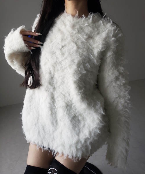 me+em select(ミームセレクト)の「【 2color 】オーバーサイズルーズシャギーニットプルオーバー/ oversize loose shaggy knit pullover(ニット/セーター・レディース・ホワイト/ブラック・FREE)」の8枚目の写真
