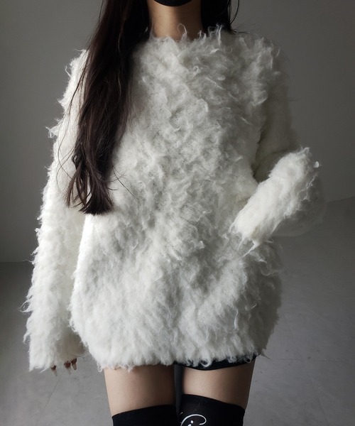 me+em select(ミームセレクト)の「【 2color 】オーバーサイズルーズシャギーニットプルオーバー/ oversize loose shaggy knit pullover(ニット/セーター・レディース・ホワイト/ブラック・FREE)」の9枚目の写真