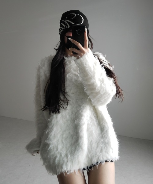 me+em select(ミームセレクト)の「【 2color 】オーバーサイズルーズシャギーニットプルオーバー/ oversize loose shaggy knit pullover(ニット/セーター・レディース・ホワイト/ブラック・FREE)」の12枚目の写真