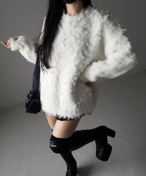 me+em select(ミームセレクト)の「【 2color 】オーバーサイズルーズシャギーニットプルオーバー/ oversize loose shaggy knit pullover(ニット/セーター・レディース・ホワイト/ブラック・FREE)」の14枚目の写真