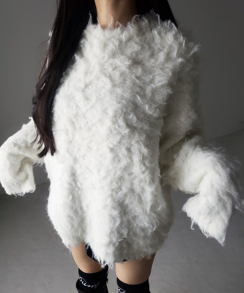 me+em select(ミームセレクト)の「【 2color 】オーバーサイズルーズシャギーニットプルオーバー/ oversize loose shaggy knit pullover(ニット/セーター・レディース・ホワイト/ブラック・FREE)」の15枚目の写真