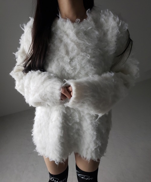 me+em select(ミームセレクト)の「【 2color 】オーバーサイズルーズシャギーニットプルオーバー/ oversize loose shaggy knit pullover(ニット/セーター・レディース・ホワイト/ブラック・FREE)」の16枚目の写真