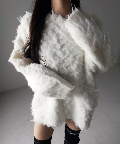 me+em select(ミームセレクト)の「【 2color 】オーバーサイズルーズシャギーニットプルオーバー/ oversize loose shaggy knit pullover(ニット/セーター・レディース・ホワイト/ブラック・FREE)」の18枚目の写真