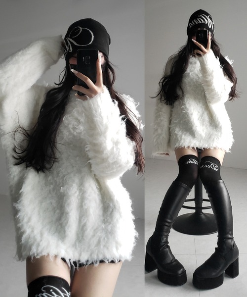 me+em select(ミームセレクト)の「【 2color 】オーバーサイズルーズシャギーニットプルオーバー/ oversize loose shaggy knit pullover(ニット/セーター・レディース・ホワイト/ブラック・FREE)」の3枚目の写真