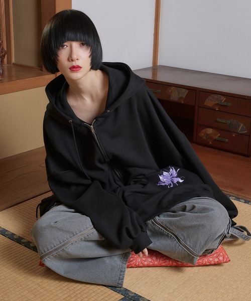 狐独（コドク）の「狐刺繍ビックジップフーディー（パーカー・メンズ・ブラウン系/ブラック/ダークグレー/ブラック系・MEDIUM/LARGE）」の12枚目の写真