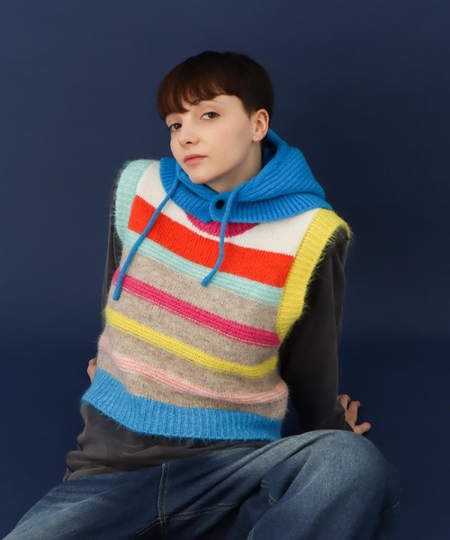 Three Four Time（ｽﾘｰﾌｫｰﾀｲﾑ）の「プレーンニットバラクラバ（ニットキャップ/ビーニー・レディース・ブルー/ブラック・FREE）」の14枚目の写真