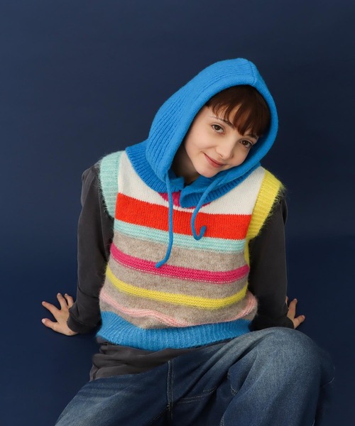 Three Four Time（ｽﾘｰﾌｫｰﾀｲﾑ）の「プレーンニットバラクラバ（ニットキャップ/ビーニー・レディース・ブルー/ブラック・FREE）」の15枚目の写真