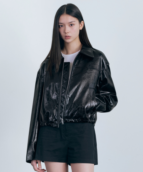 セール】ウィメンズパテント合成皮革シングルジャケット[ブラック