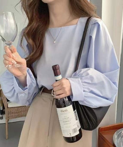 SallyLunn(サリーラン)の「スクエアネックブラウス(シャツ/ブラウス・レディース・ブルー/ホワイト・MEDIUM/LARGE)」の1枚目の写真