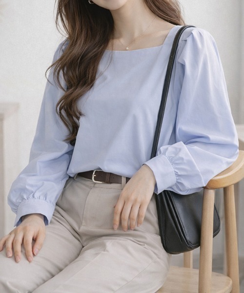 SallyLunn(サリーラン)の「スクエアネックブラウス(シャツ/ブラウス・レディース・ブルー/ホワイト・MEDIUM/LARGE)」の7枚目の写真