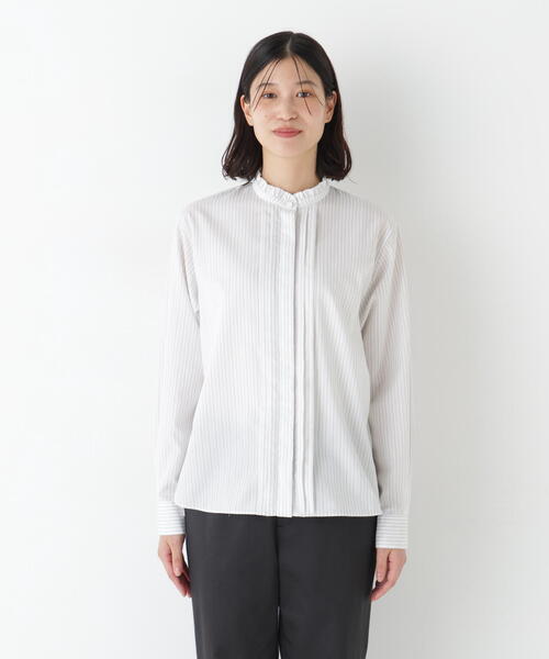 human woman（ヒューマンウーマン）の「◆先染めストライプスタンドフリルブラウス（シャツ/ブラウス・レディース・チャコールグレー/ブルー系その他3・MEDIUM）」の19枚目の写真
