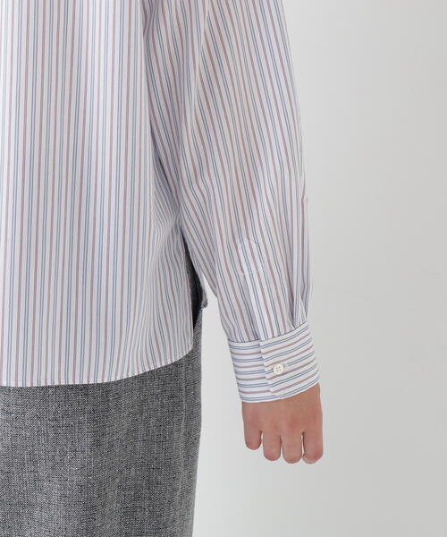 human woman（ヒューマンウーマン）の「◆先染めストライプスタンドフリルブラウス（シャツ/ブラウス・レディース・チャコールグレー/ブルー系その他3・MEDIUM）」の3枚目の写真