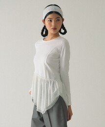 Ray BEAMS | チュール キリカエ アシンメトリー ヘム Tシャツ(Tシャツ/カットソー)