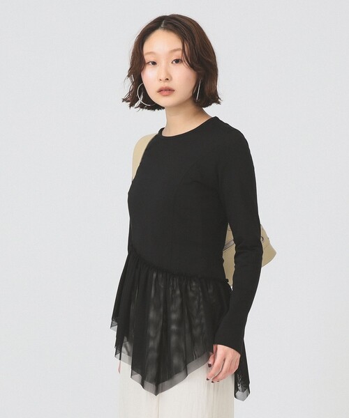 Ray BEAMS(レイビームス)の「チュール キリカエ アシンメトリー ヘム Tシャツ(Tシャツ/カットソー・レディース・ホワイト/ブラック・ONE SIZE)」の2枚目の写真