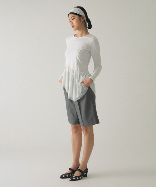 Ray BEAMS(レイビームス)の「チュール キリカエ アシンメトリー ヘム Tシャツ(Tシャツ/カットソー・レディース・ホワイト/ブラック・ONE SIZE)」の4枚目の写真