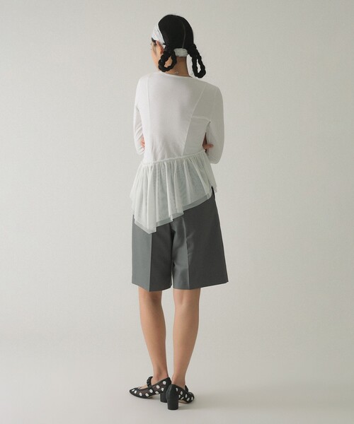 Ray BEAMS(レイビームス)の「チュール キリカエ アシンメトリー ヘム Tシャツ(Tシャツ/カットソー・レディース・ホワイト/ブラック・ONE SIZE)」の5枚目の写真