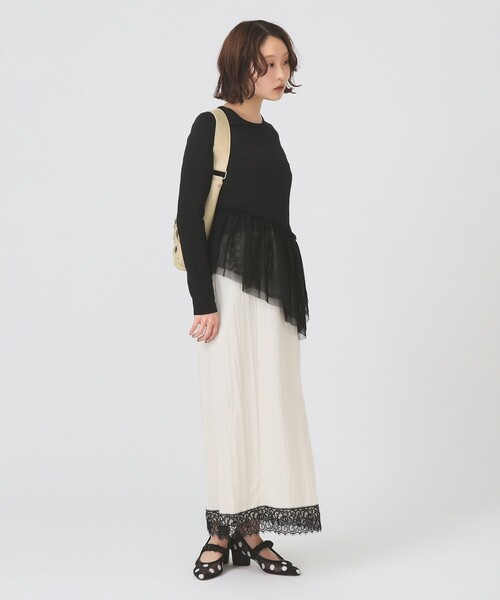 Ray BEAMS(レイビームス)の「チュール キリカエ アシンメトリー ヘム Tシャツ(Tシャツ/カットソー・レディース・ホワイト/ブラック・ONE SIZE)」の9枚目の写真