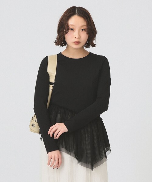 Ray BEAMS(レイビームス)の「チュール キリカエ アシンメトリー ヘム Tシャツ(Tシャツ/カットソー・レディース・ホワイト/ブラック・ONE SIZE)」の11枚目の写真