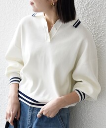 SHIPS any:〈手洗い可能〉コットン ミックス ライン ポロニット プルオーバー
