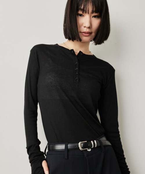 HANNE(アン)の「シアーヘンリーネックロンTEE(Tシャツ/カットソー・レディース・ブルー/グレー/ホワイト/ブラック・FREE)」の3枚目の写真