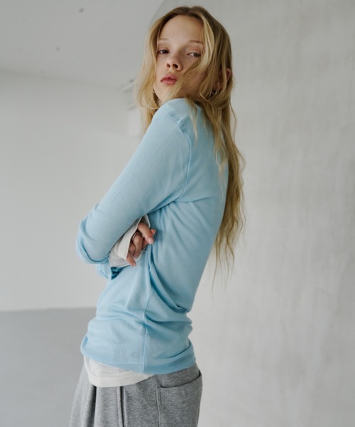 HANNE(アン)の「シアーヘンリーネックロンTEE(Tシャツ/カットソー・レディース・ブルー/グレー/ホワイト/ブラック・FREE)」の8枚目の写真