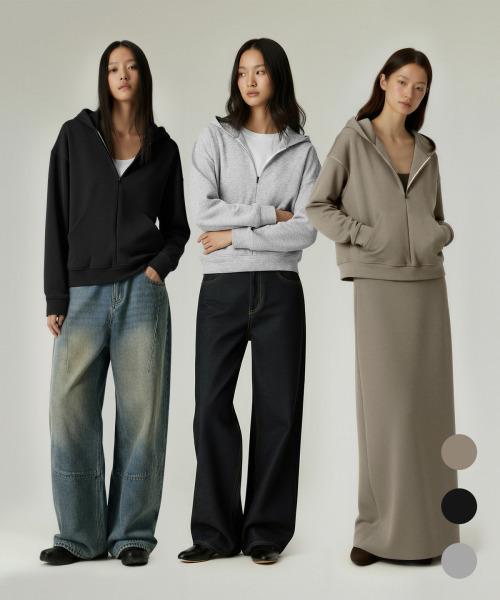 BUTTON SEOUL（ボタンソウル）の「[ウィメンズ] ライオセルエアレイヤージップアップフード (3 COLORS)（パーカー・レディース・ミックスグレー/ブラック/カーキ・SMALL/MEDIUM/LARGE）」の4枚目の写真