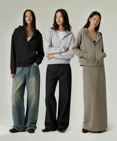 BUTTON SEOUL（ボタンソウル）の「[ウィメンズ] ライオセルエアレイヤージップアップフード (3 COLORS)（パーカー・レディース・ミックスグレー/ブラック/カーキ・SMALL/MEDIUM/LARGE）」の6枚目の写真