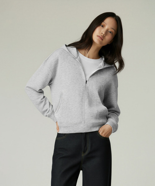 BUTTON SEOUL（ボタンソウル）の「[ウィメンズ] ライオセルエアレイヤージップアップフード (3 COLORS)（パーカー・レディース・ミックスグレー/ブラック/カーキ・SMALL/MEDIUM/LARGE）」の7枚目の写真