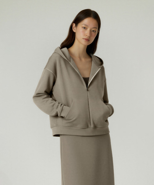 BUTTON SEOUL（ボタンソウル）の「[ウィメンズ] ライオセルエアレイヤージップアップフード (3 COLORS)（パーカー・レディース・ミックスグレー/ブラック/カーキ・SMALL/MEDIUM/LARGE）」の9枚目の写真