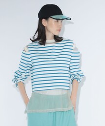 maturely | maturely / ボーダー オープン ショルダー ロングスリーブ カットソー(Tシャツ/カットソー)
