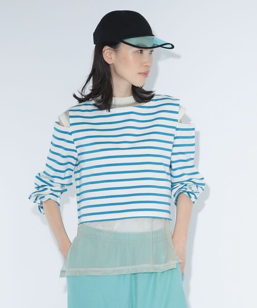 maturely(マチュアリー)の「maturely / ボーダー オープン ショルダー ロングスリーブ カットソー(Tシャツ/カットソー・レディース・ネイビー/ロイヤルブルー・ONE SIZE)」の2枚目の写真