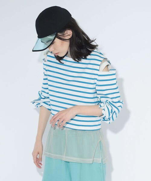 maturely(マチュアリー)の「maturely / ボーダー オープン ショルダー ロングスリーブ カットソー(Tシャツ/カットソー・レディース・ネイビー/ロイヤルブルー・ONE SIZE)」の5枚目の写真