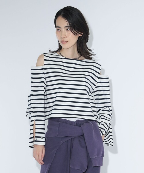 maturely(マチュアリー)の「maturely / ボーダー オープン ショルダー ロングスリーブ カットソー(Tシャツ/カットソー・レディース・ネイビー/ロイヤルブルー・ONE SIZE)」の8枚目の写真