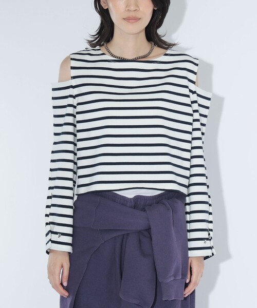 maturely(マチュアリー)の「maturely / ボーダー オープン ショルダー ロングスリーブ カットソー(Tシャツ/カットソー・レディース・ネイビー/ロイヤルブルー・ONE SIZE)」の9枚目の写真