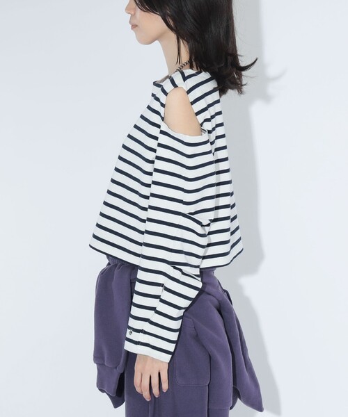 maturely(マチュアリー)の「maturely / ボーダー オープン ショルダー ロングスリーブ カットソー(Tシャツ/カットソー・レディース・ネイビー/ロイヤルブルー・ONE SIZE)」の10枚目の写真